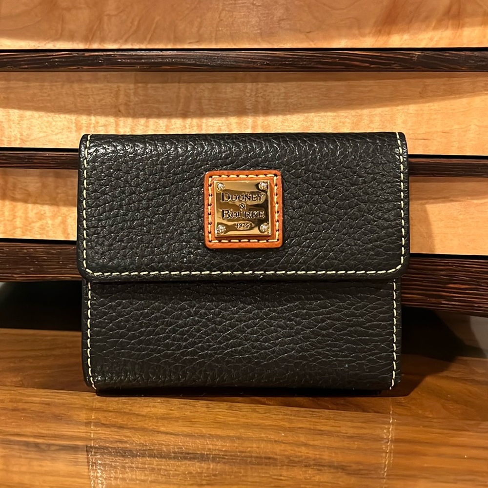 Dooney & Bourne Pebble Grain Small Flap Credit Card Wallet, Black